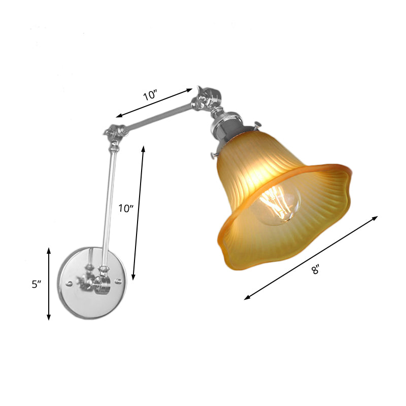 Sikunuo | 1 Light Flare Wall Light Fixture Industrial Design Chrome Amber Textured Glass Wall Lamp for Bedroom