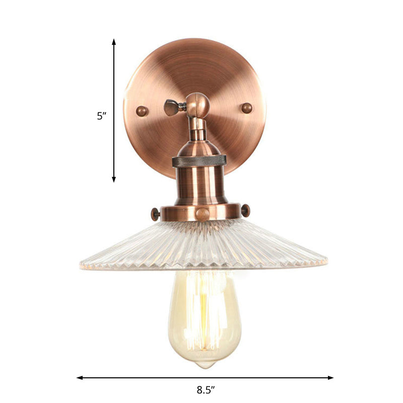 Sikunuo | Clear Prism Glass Copper Wall Light Scalloped 1-Light Industrial Wall Lamp Decor
