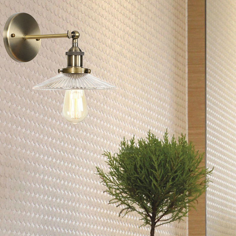 Sikunuo | A wall lamp with a conical shade made of clear prismatic glass Industrial dining room wall light lighting fixture