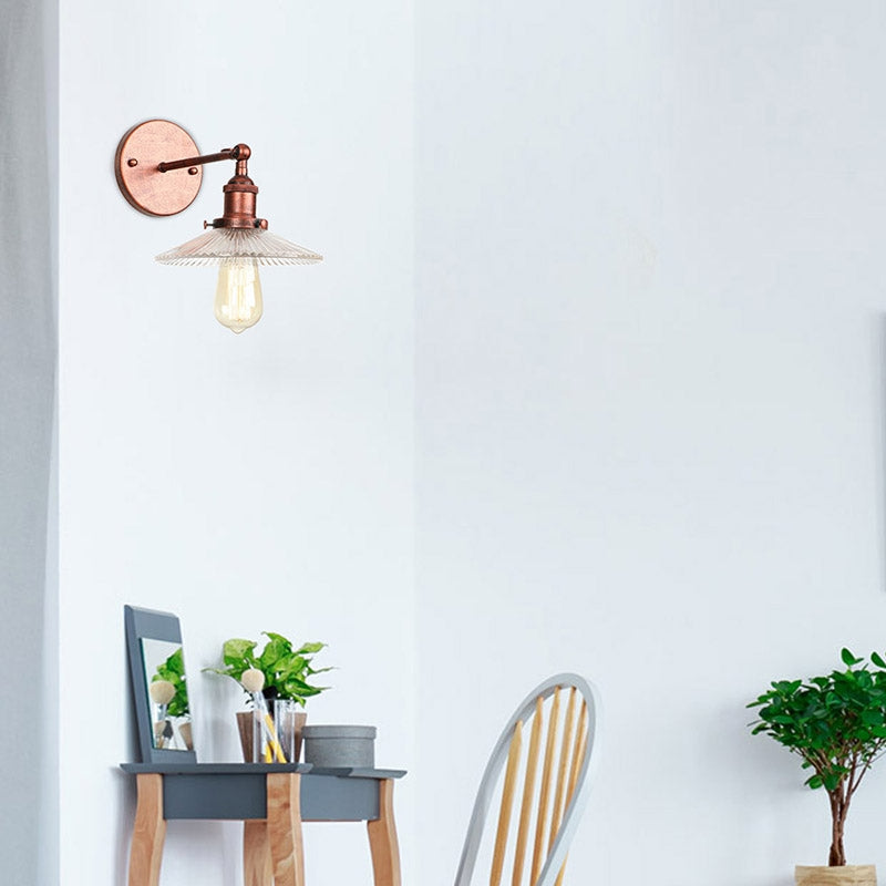 Sikunuo | 1 Light Wavy Wall Lamp Fixture Rustic Style Copper Ribbed Glass Wall Light for Dining Table