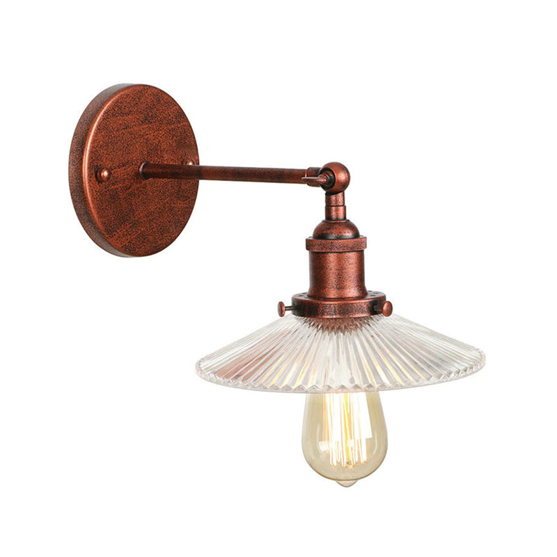 Sikunuo | 1 Light Wavy Wall Lamp Fixture Rustic Style Copper Ribbed Glass Wall Light for Dining Table