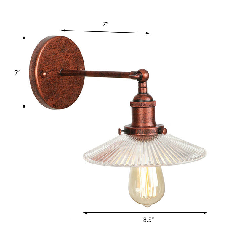 Sikunuo | 1 Light Wavy Wall Lamp Fixture Rustic Style Copper Ribbed Glass Wall Light for Dining Table