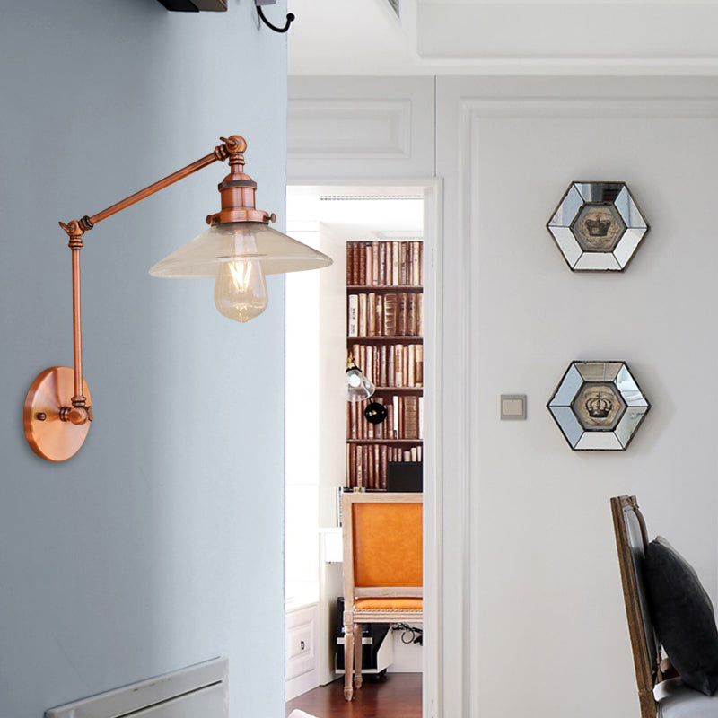 Sikunuo | Rustic conical wall lighting 1 bulb clear glass wall light in copper for café