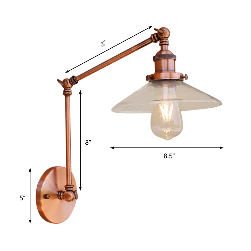 Sikunuo | Rustic conical wall lighting 1 bulb clear glass wall light in copper for café