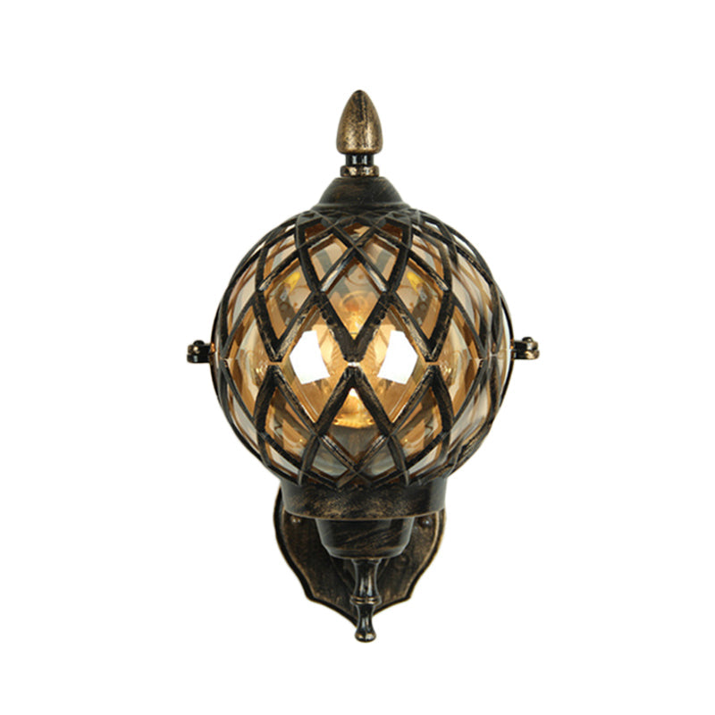 Sikunuo | 1 Light Amber Glass Wall Lamp Light Industrial Black Ball Dining Room Lighting Fixture with Cage