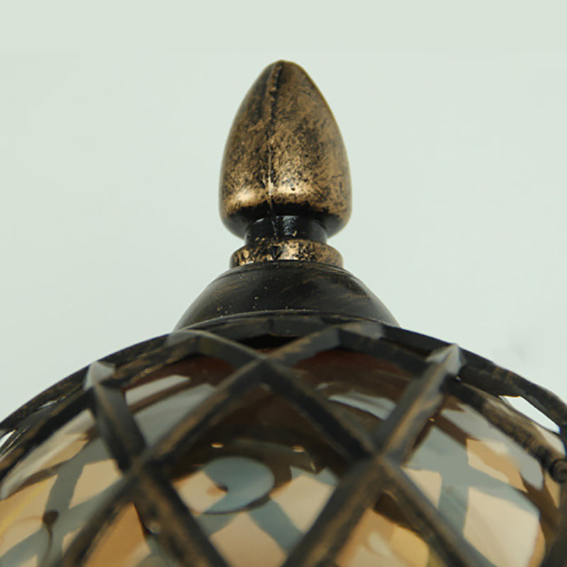 Sikunuo | 1 Light Amber Glass Wall Lamp Light Industrial Black Ball Dining Room Lighting Fixture with Cage