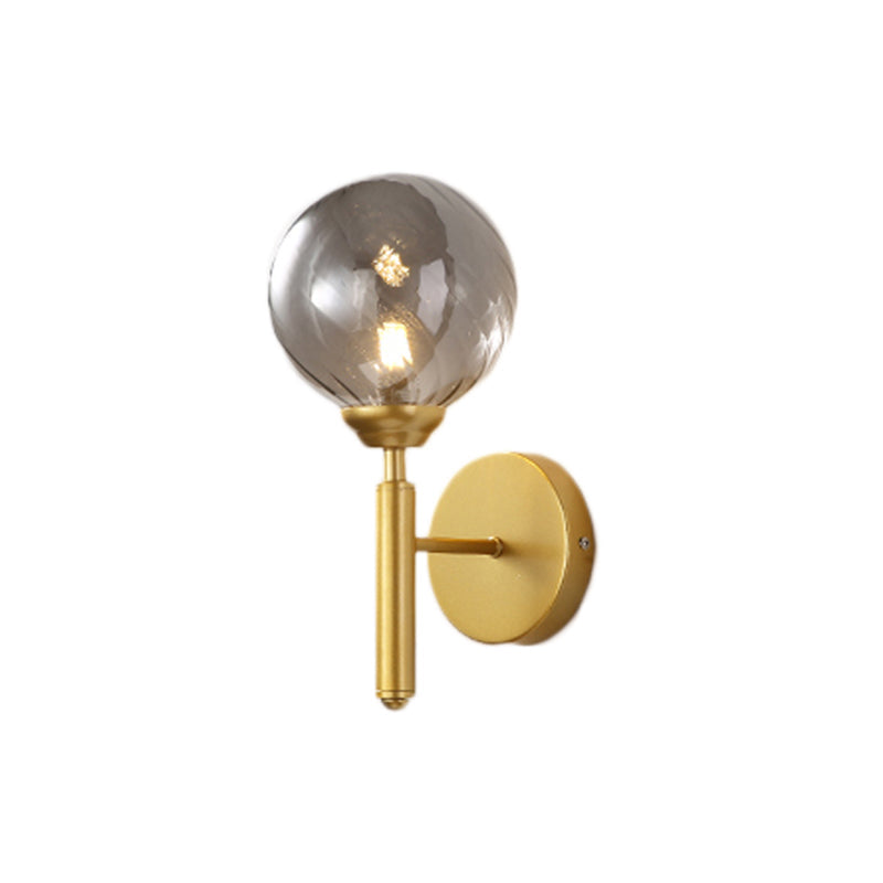 Sikunuo | 1 Bulb Globe Wall Mounted Light Fixture Modern Brass Smoked Textured Glass Lighting