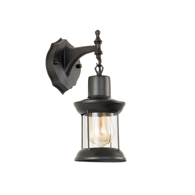 Sikunuo | Clear Glass Black Wall Light Lantern 1-Light Industrial Wall Lamp for the Kitchen