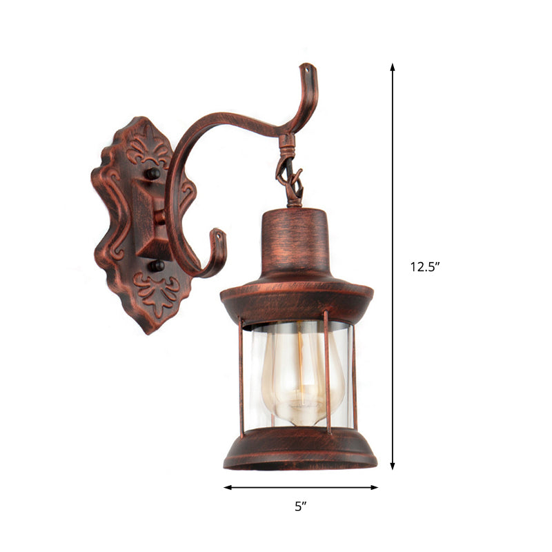 Sikunuo | Weather Copper A Light Wall Lamp Rustic Style Clear Glass Petroleum Lighting Fixture