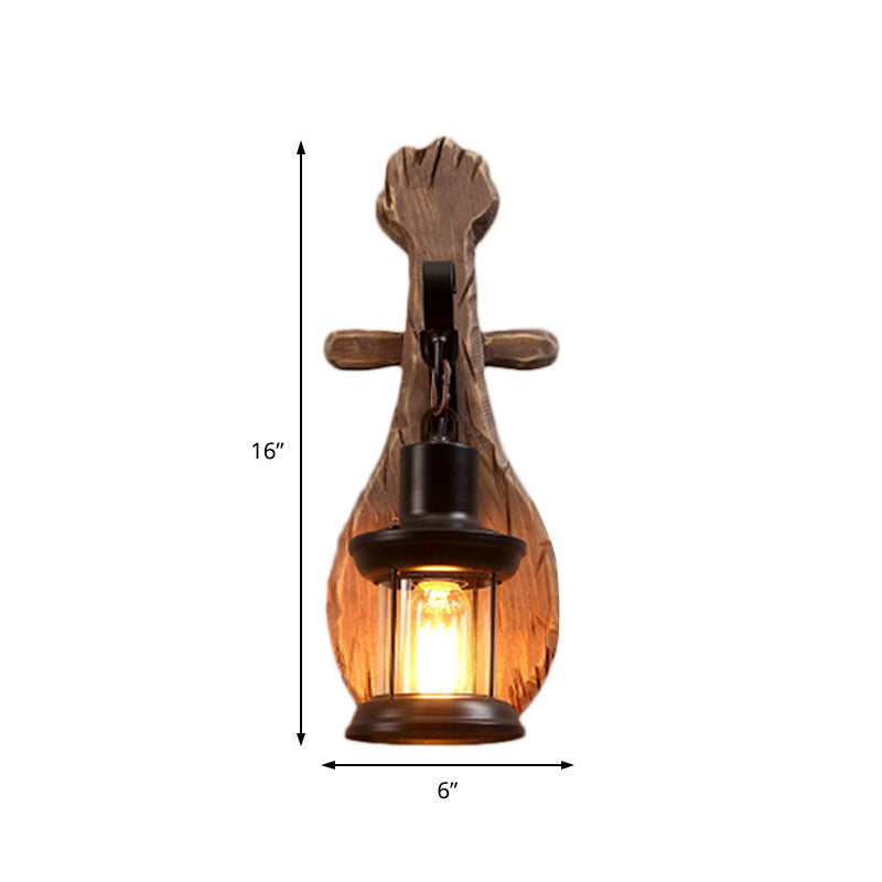 Sikunuo | Clear Glass Lantern Wall Light Coastal 1 Light Dining Room Fixture with Spoon