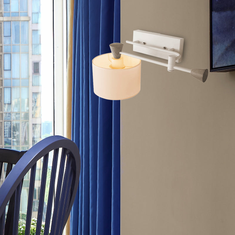 Sikunuo | Fabric Drum Shade Wall Mounted Light Industrial Loft 1 Light Bedroom Adjustable Wall Lighting in White