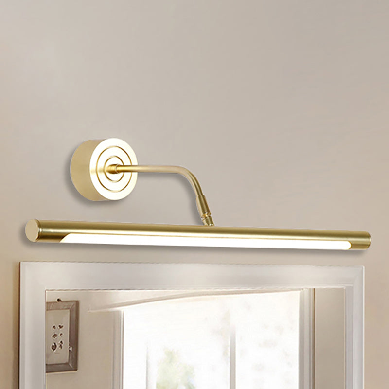 Sikunuo | 16"/20" W Slim Cylindrical Makeup Mirror Light Modernism Metal LED Gold Wall Mount Lamp for Bedroom, Warm/White Lighting