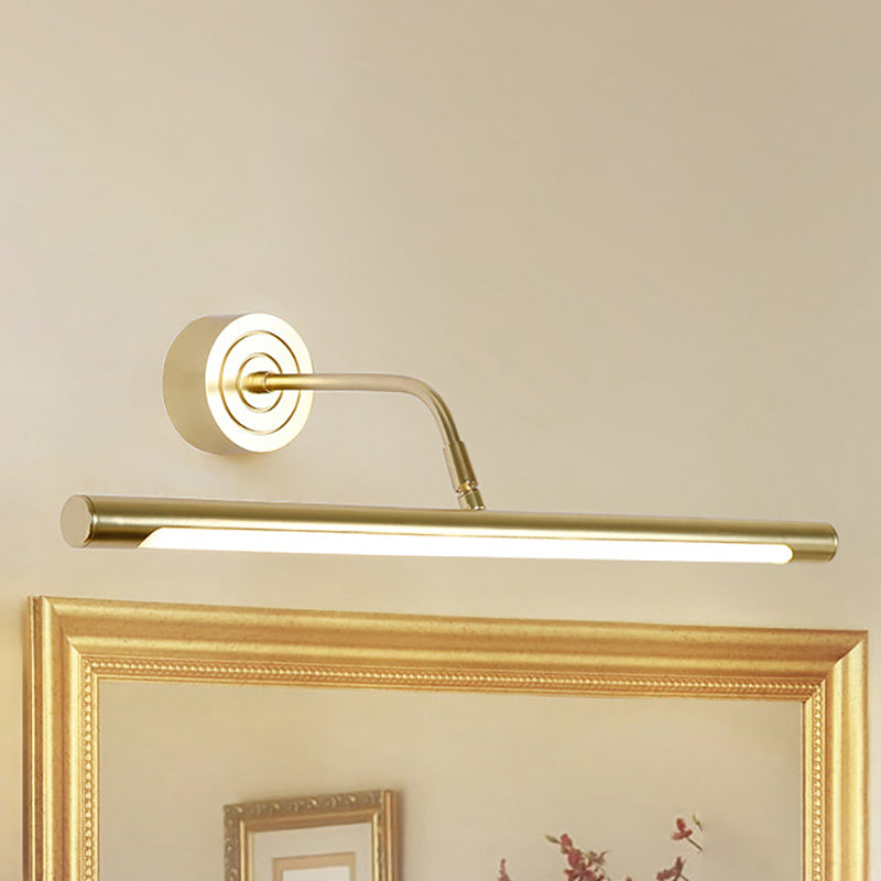 Sikunuo | 16"/20" W Slim Cylindrical Makeup Mirror Light Modernism Metal LED Gold Wall Mount Lamp for Bedroom, Warm/White Lighting