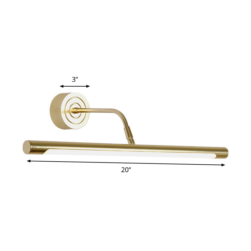 Sikunuo | 16"/20" W Slim Cylindrical Makeup Mirror Light Modernism Metal LED Gold Wall Mount Lamp for Bedroom, Warm/White Lighting