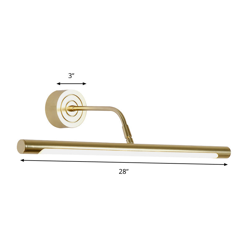 Sikunuo | 16"/20" W Slim Cylindrical Makeup Mirror Light Modernism Metal LED Gold Wall Mount Lamp for Bedroom, Warm/White Lighting