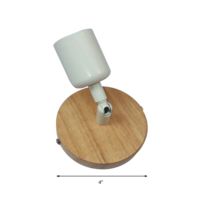 Sikunuo | Simple Style Round Back Wall Light 1 Head Wood and Metal Wall Lamp in White for Nightstand