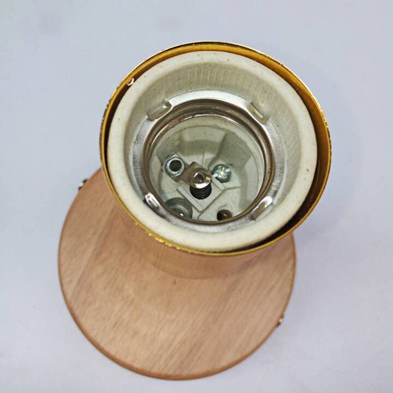 Sikunuo | Simple Style Round Back Wall Light 1 Head Wood and Metal Wall Lamp in White for Nightstand