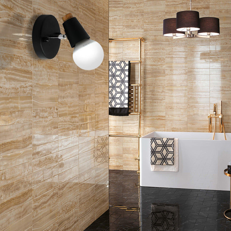 Sikunuo | Metal cup-shaped wall lamp with bare bulb industrial 1-light bathroom wall lamp in black