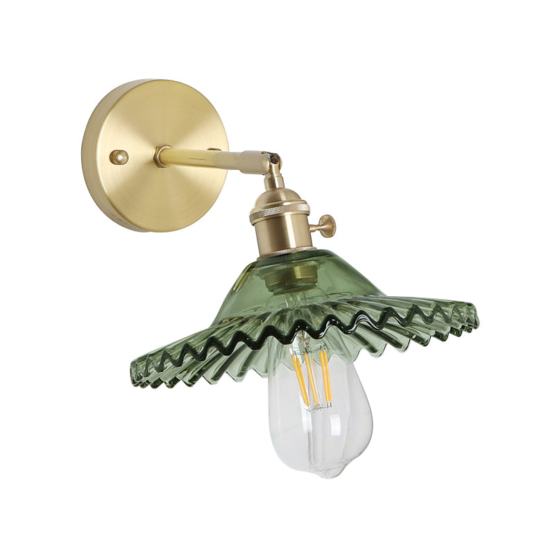 Sikunuo | Industrial Bowl Wall Lighting Fixture 1 Bulb Green Glass Wall Light in Brass
