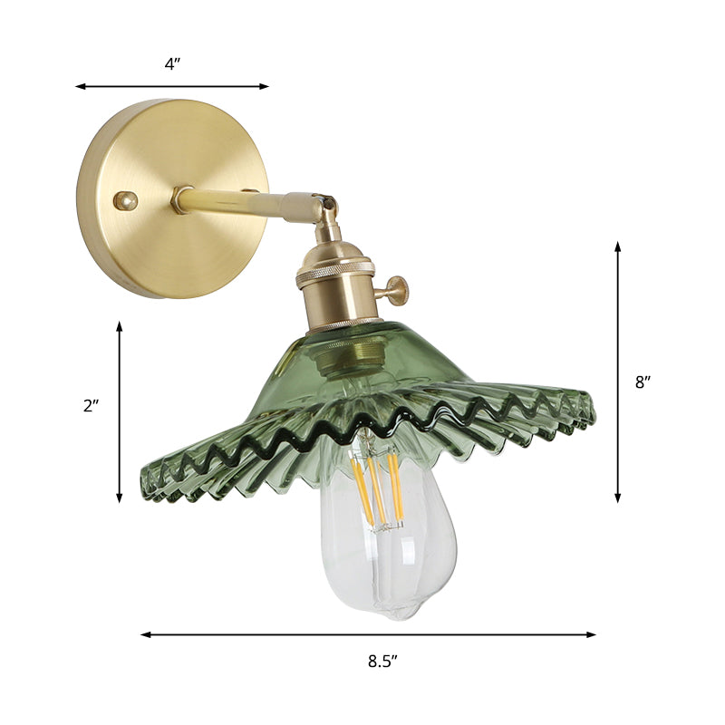 Sikunuo | Industrial Bowl Wall Lighting Fixture 1 Bulb Green Glass Wall Light in Brass