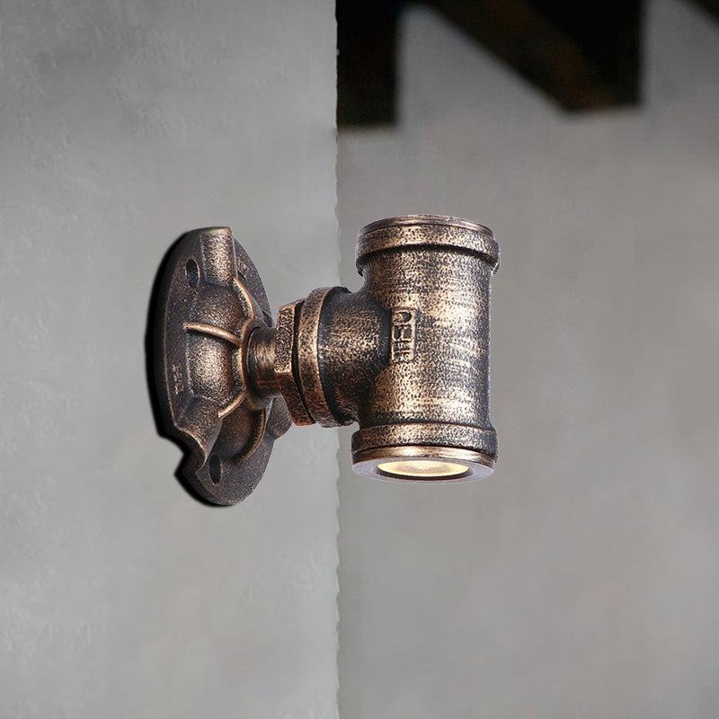 Sikunuo | Antique style pipe wall lighting fixture 1 light wrought iron wall mount fixture in bronze for hallway