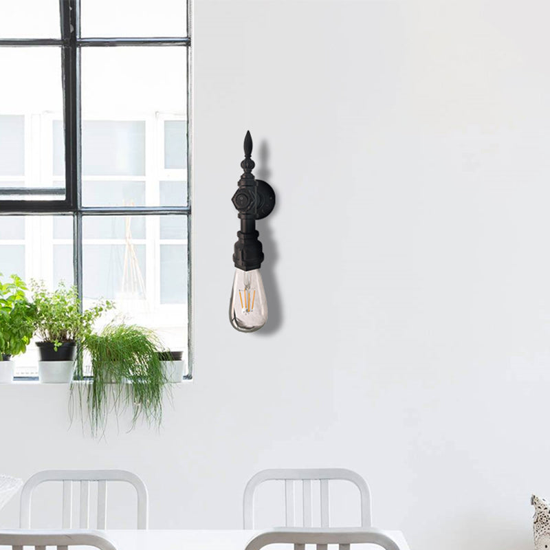 Sikunuo | Open Bulb Dining Room Wall Lamp Vintage Style Metal 1 Head Black Wall Lamp Sconces with On/Off Switch