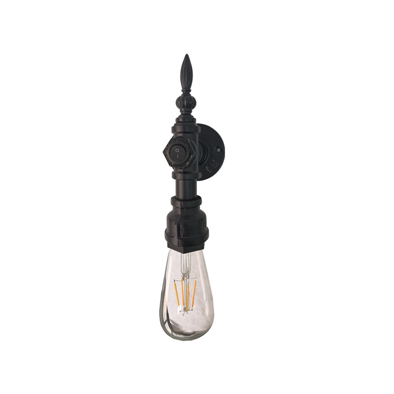 Sikunuo | Open Bulb Dining Room Wall Lamp Vintage Style Metal 1 Head Black Wall Lamp Sconces with On/Off Switch