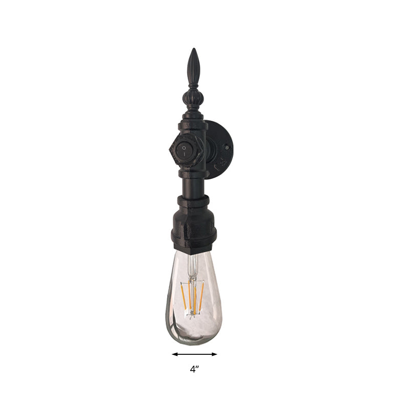 Sikunuo | Open Bulb Dining Room Wall Lamp Vintage Style Metal 1 Head Black Wall Lamp Sconces with On/Off Switch