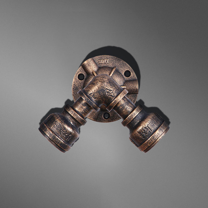 Sikunuo | 2 Heads Wall Lamp Fixture with Pipe Forged Iron Shade Rustic Style Living Room Wall Lamp Light in Aged Bronze
