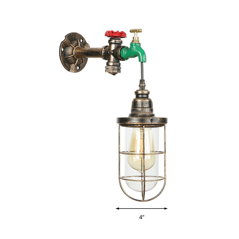 Sikunuo | Faucet Design Metal Wall Lamp Steampunk Style 1 Bulb Balcony Wall Light with Wire Protection in Antique Bronze