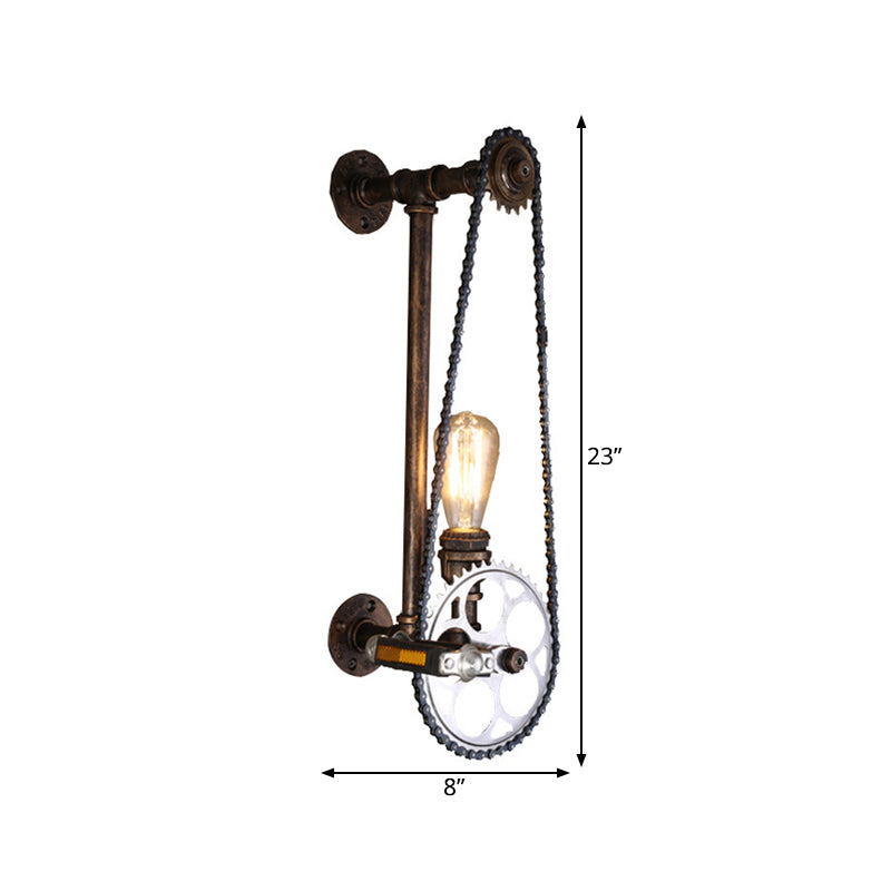 Sikunuo | Iron Gear Bicycle Wall Lamp Stock 1 Light Restaurant Wall Mounted Lamp in Bronze with Pipe Arm