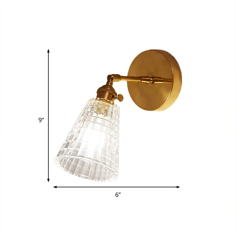 Sikunuo | Tapered Living Room Wall Light Fixture Industrial Clear Prism Glass 1 Light Brass Wall Lamp