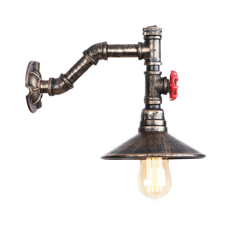 Sikunuo | 1 bulb conical wall mount light rustic style antique bronze metal wall lighting with piping
