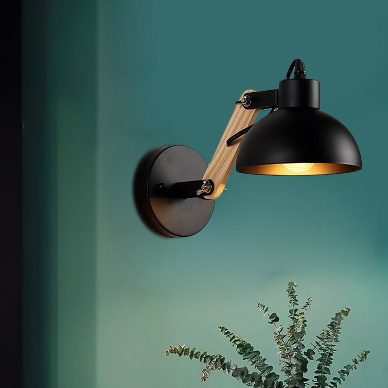 Sikunuo | Nordic Splicing Rotatable Wall Lamp 1-Light Metal Wall Lamp Lighting with Bowl Shade in Black/White-Wood