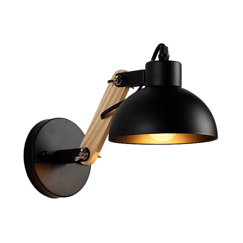 Sikunuo | Nordic Splicing Rotatable Wall Lamp 1-Light Metal Wall Lamp Lighting with Bowl Shade in Black/White-Wood