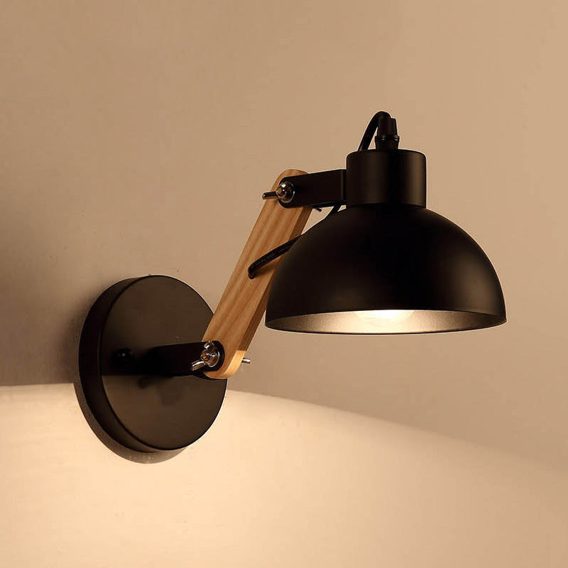 Sikunuo | Nordic Splicing Rotatable Wall Lamp 1-Light Metal Wall Lamp Lighting with Bowl Shade in Black/White-Wood