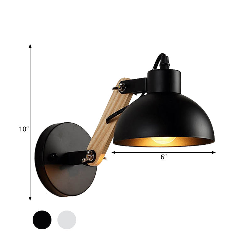 Sikunuo | Nordic Splicing Rotatable Wall Lamp 1-Light Metal Wall Lamp Lighting with Bowl Shade in Black/White-Wood