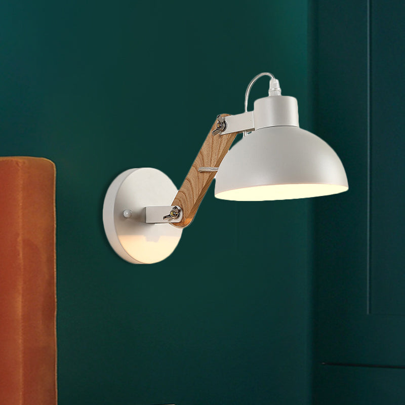 Sikunuo | Nordic Splicing Rotatable Wall Lamp 1-Light Metal Wall Lamp Lighting with Bowl Shade in Black/White-Wood
