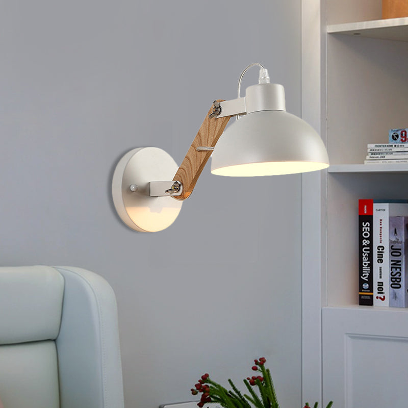 Sikunuo | Nordic Splicing Rotatable Wall Lamp 1-Light Metal Wall Lamp Lighting with Bowl Shade in Black/White-Wood