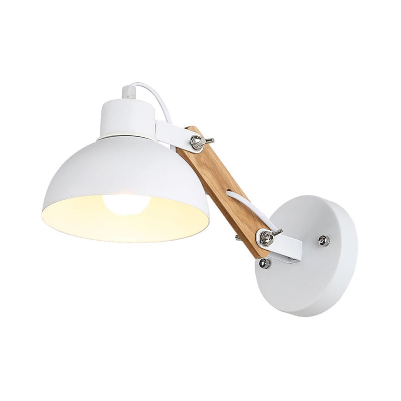 Sikunuo | Nordic Splicing Rotatable Wall Lamp 1-Light Metal Wall Lamp Lighting with Bowl Shade in Black/White-Wood