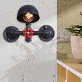 Sikunuo | Steampunk Dome Wall Lamp Fixture with Valve Wheel 1 Head Metallic Wall Light in Black for Living Room