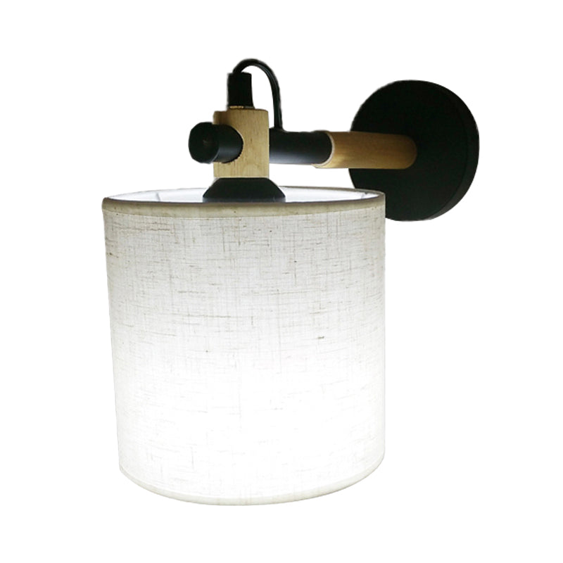 Sikunuo | Fabric Cylindrical Wall Light Modernist 1 Light Bedroom Wall Mounted Light with Wood Connection in Black/White