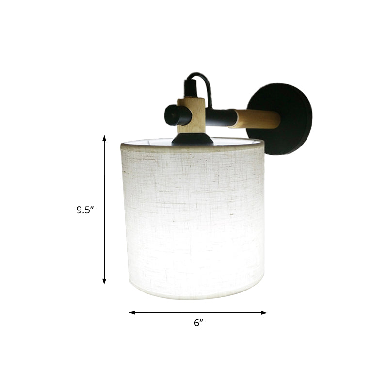 Sikunuo | Fabric Cylindrical Wall Light Modernist 1 Light Bedroom Wall Mounted Light with Wood Connection in Black/White