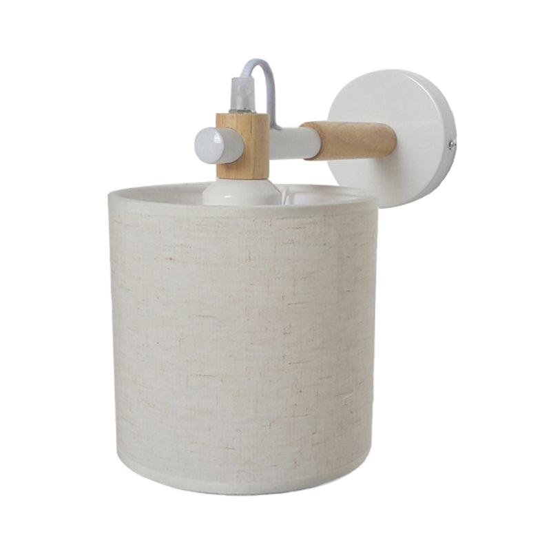Sikunuo | Fabric Cylindrical Wall Light Modernist 1 Light Bedroom Wall Mounted Light with Wood Connection in Black/White