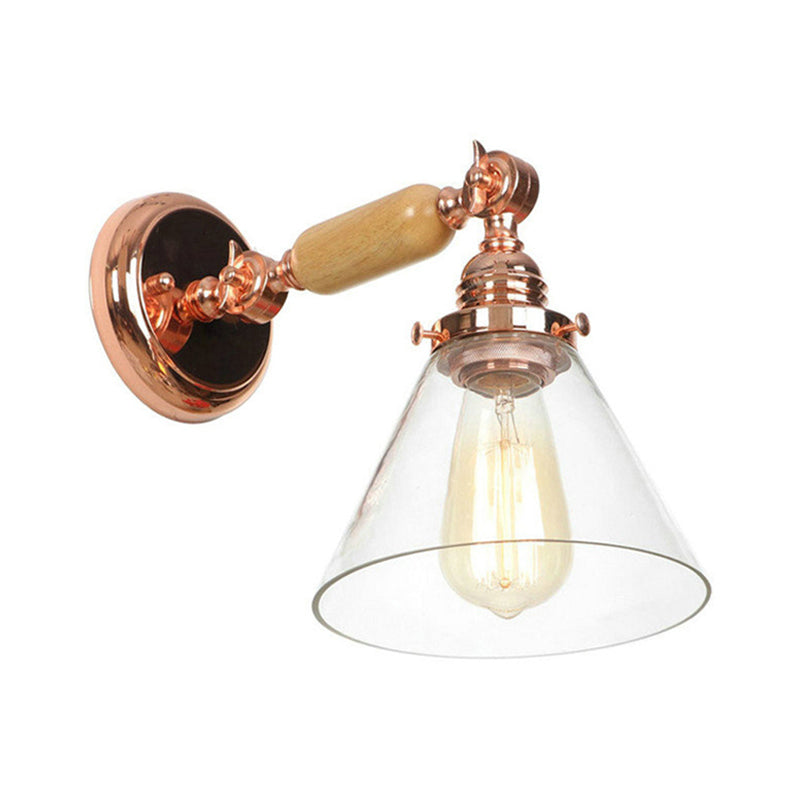 Sikunuo | Industrial Cone Wall Lamp 1 Bulb Clear Glass Wall Light in Rose Gold