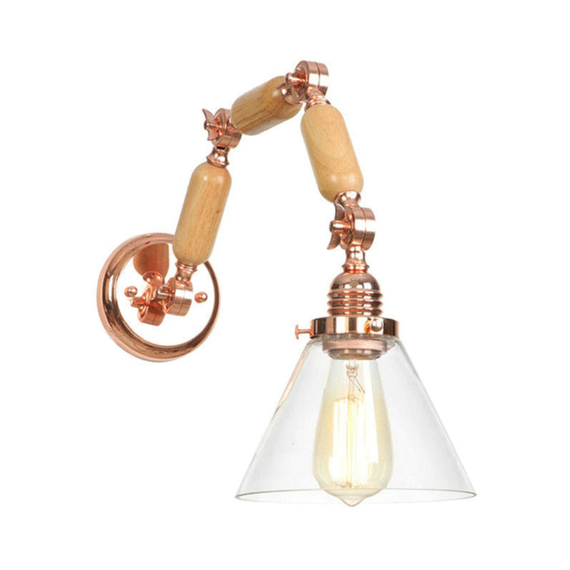 Sikunuo | A Pear Clear Glass Wall Light Industrial Gold Cone Living Room Wall Light with Curved Arm