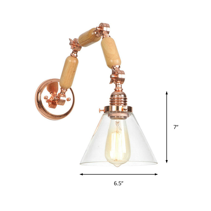 Sikunuo | A Pear Clear Glass Wall Light Industrial Gold Cone Living Room Wall Light with Curved Arm