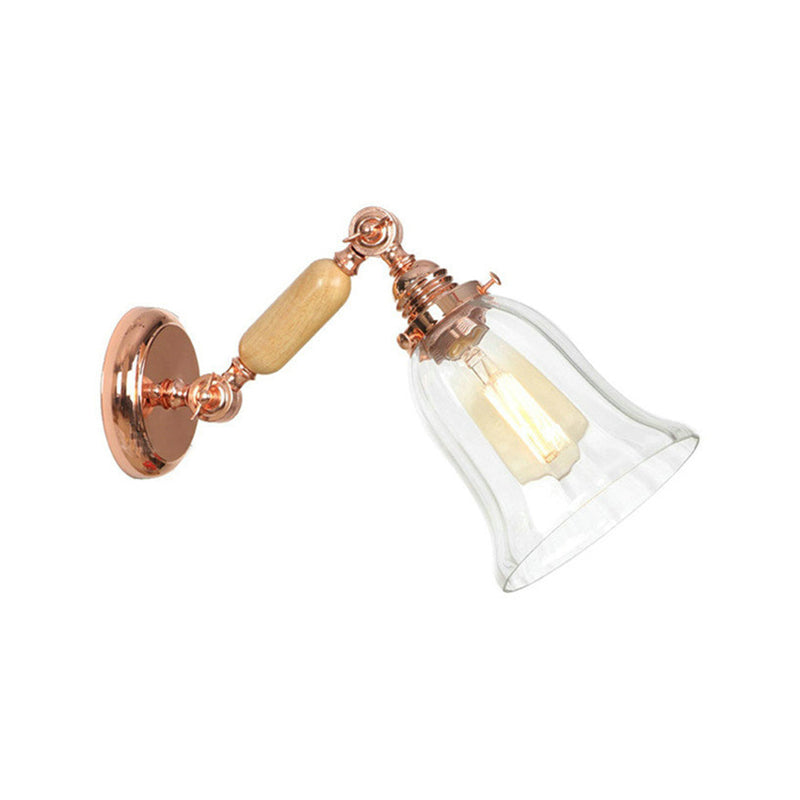 Sikunuo | Clear Prism Glass Wood Wall Light Bell 1-Light Vintage Style Wall Lamp Light with Retractable Arm