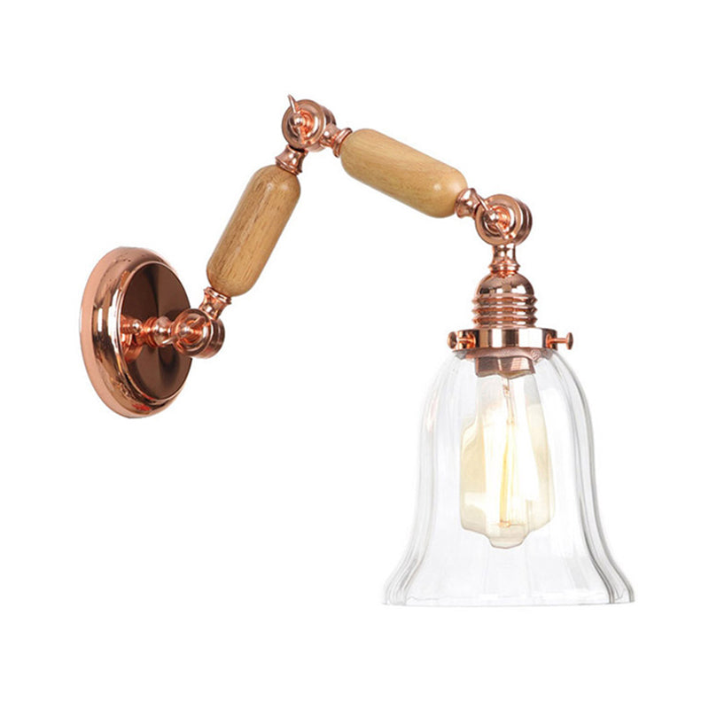 Sikunuo | Single beam wall light with flared shade clear prismatic glass farmhouse bedroom wall light fixture