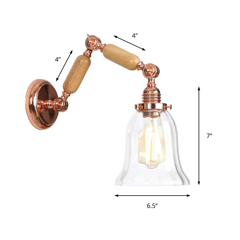 Sikunuo | Single beam wall light with flared shade clear prismatic glass farmhouse bedroom wall light fixture